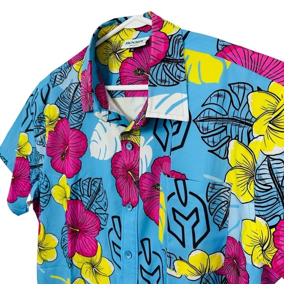 ROODY Hawaiian Shirt Molon Labe Spartan Tropical Floral Mens Size XL Multicolor - Picture 3 of 7